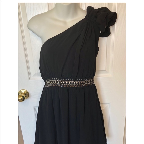 YA Los Angeles One Shoulder, Crêpe Like Material Lg Bow Black Short Dress Party - Picture 5 of 15